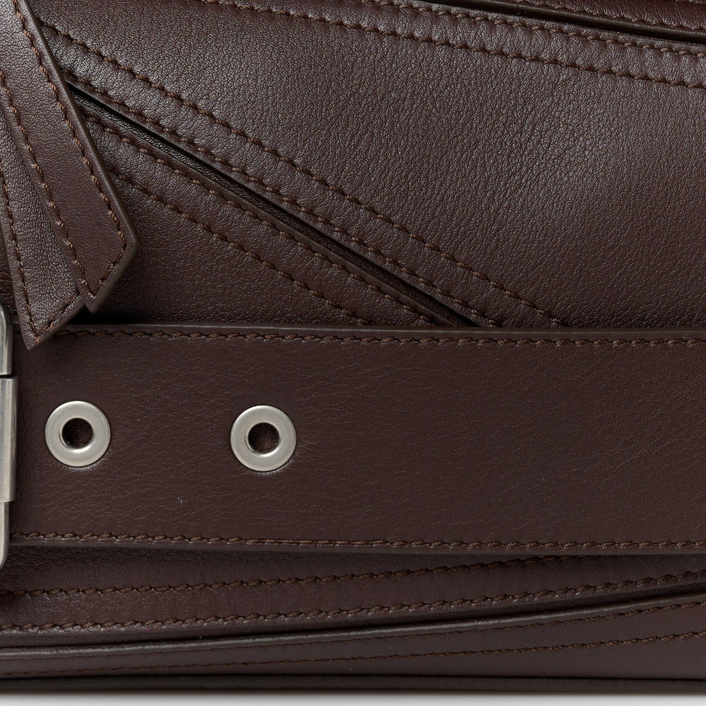 Shiny Calfskin Small Puzzle Biker Bag Dark Brown