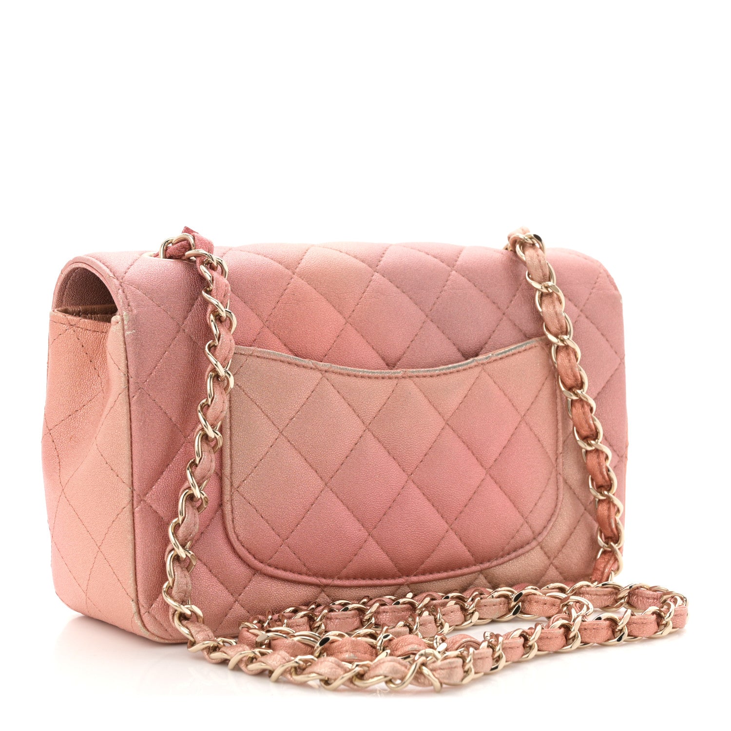 Metallic Lambskin Quilted Ombre Mini Rectangular Flap Pink