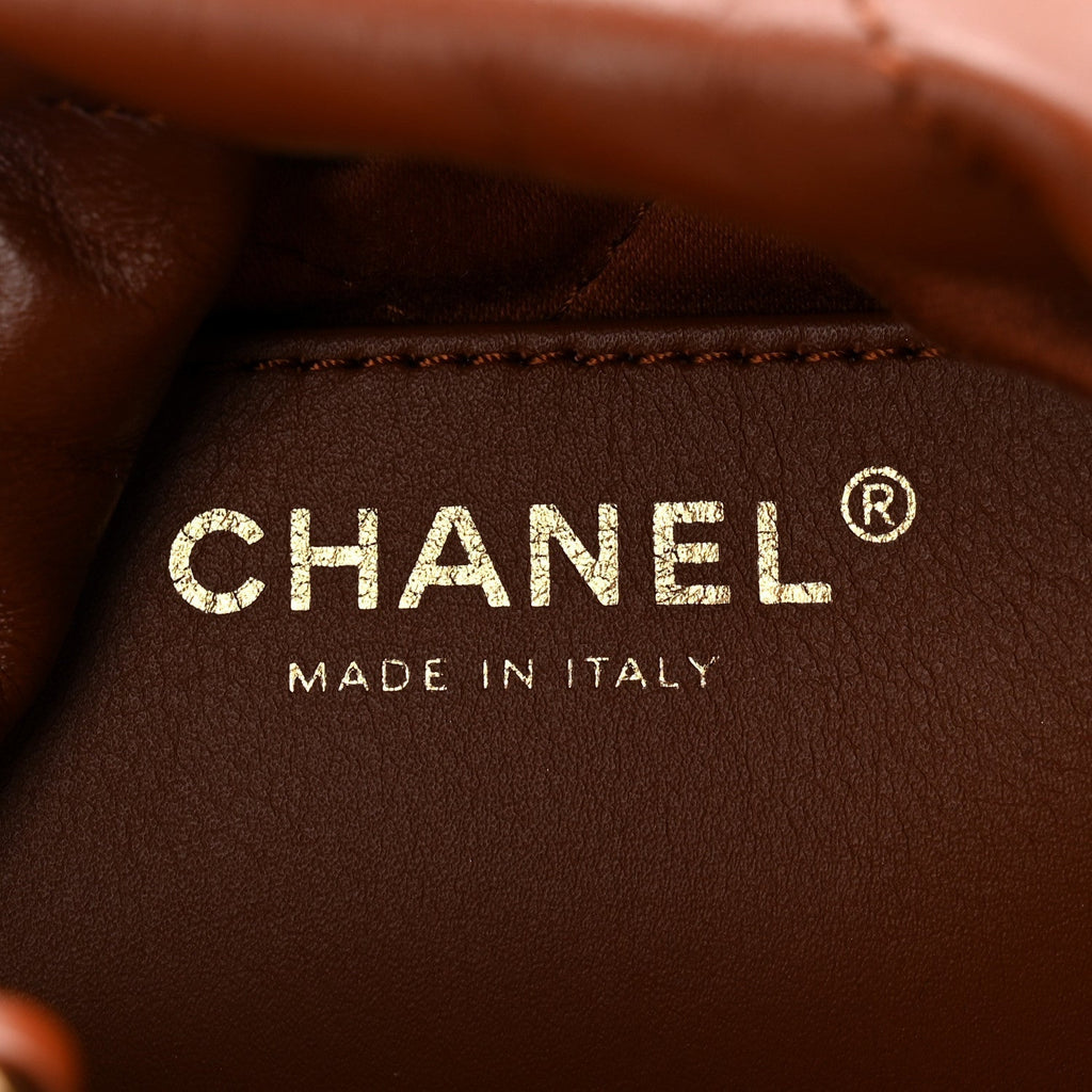 Shiny Calfskin Quilted Mini Chanel 22 Light Brown