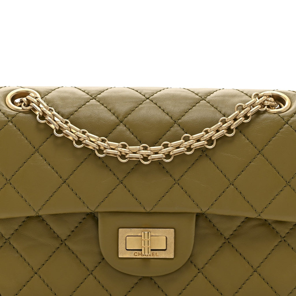 Aged Calfskin Quilted 2.55 Reissue 224 Flap  Khaki