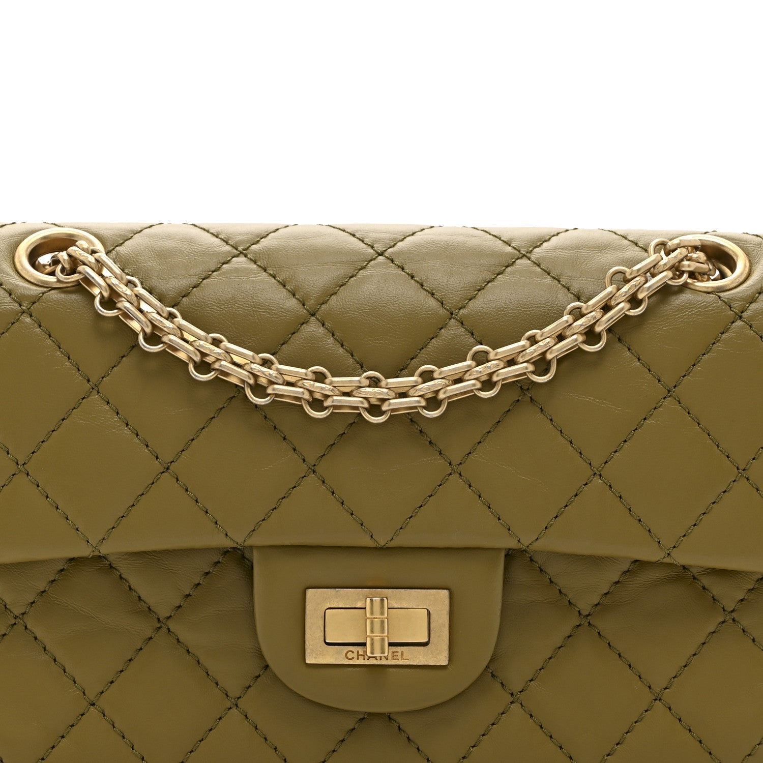 Aged Calfskin Quilted 2.55 Reissue 224 Flap  Khaki