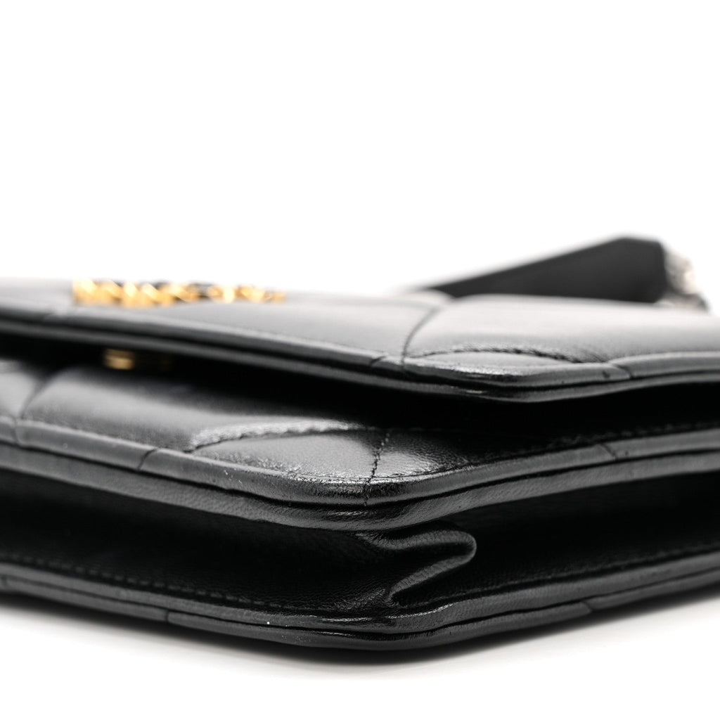 Lambskin Quilted Chanel 19 Wallet On Chain WOC Black