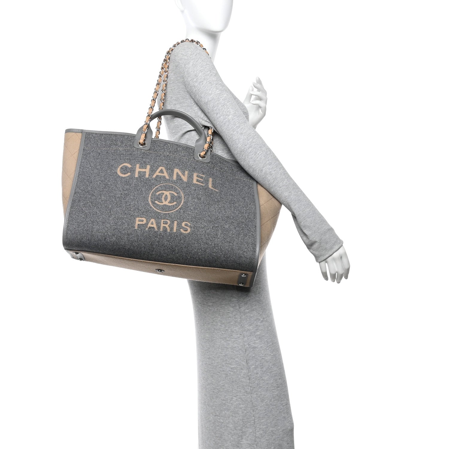 Wool Felt Large Deauville Tote Grey Beige