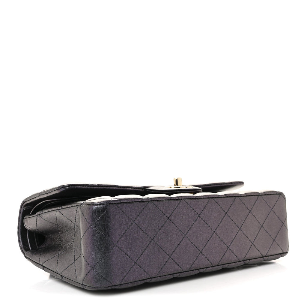 Iridescent Lambskin Quilted Medium Double Flap Black