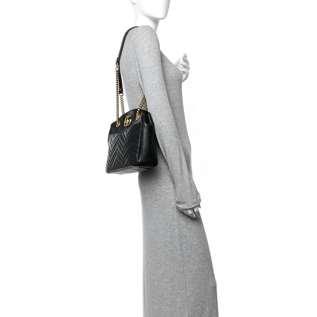 Calfskin Matelasse Medium GG Marmont Open Top Shoulder Bag Black