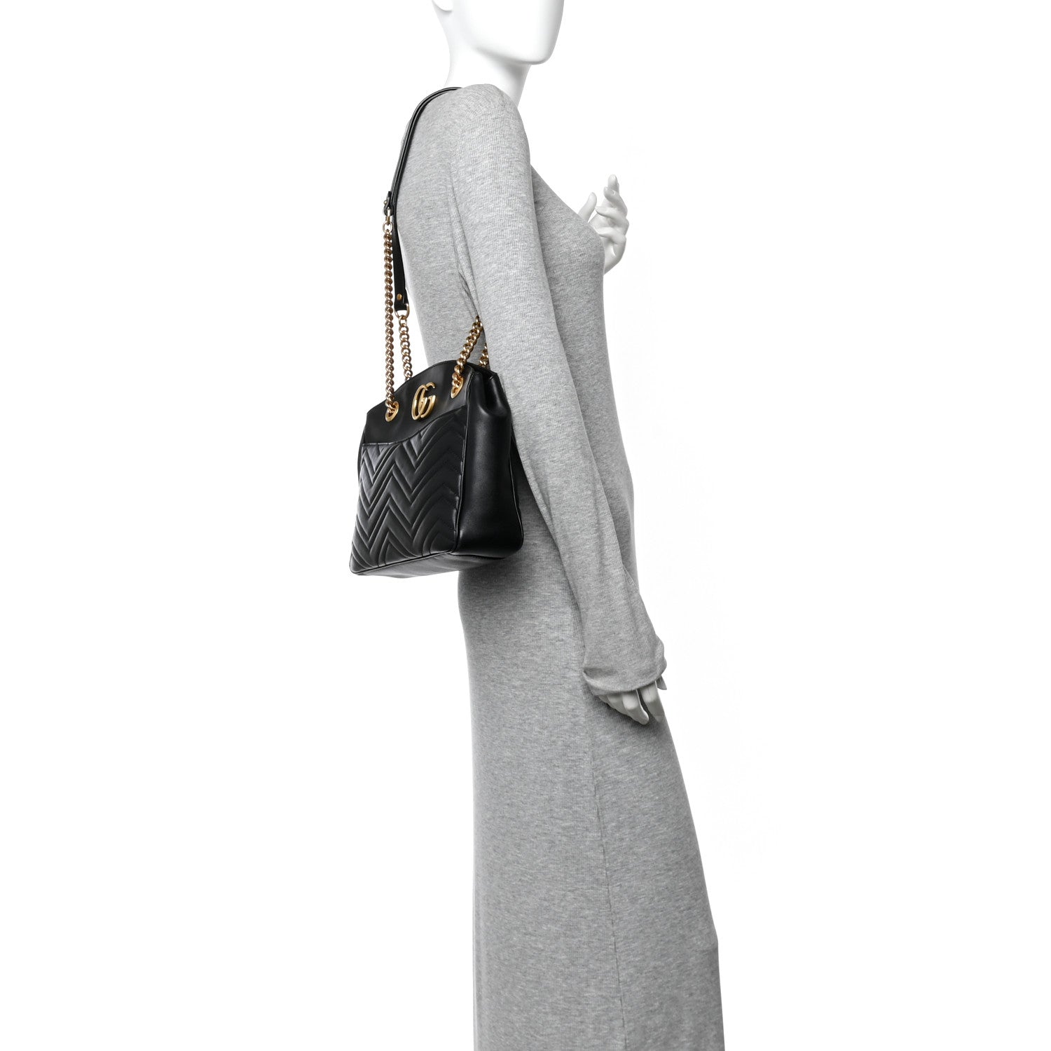 Calfskin Matelasse Medium GG Marmont Open Top Shoulder Bag Black
