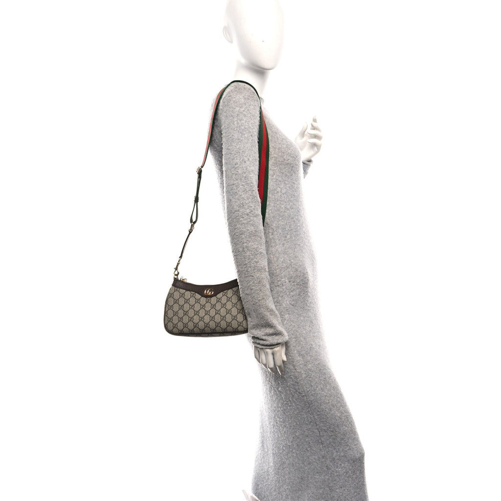 GG Supreme Monogram Textured Dollar Calfskin Web Small Ophidia GG Handbag Beige Ebony New Acero
