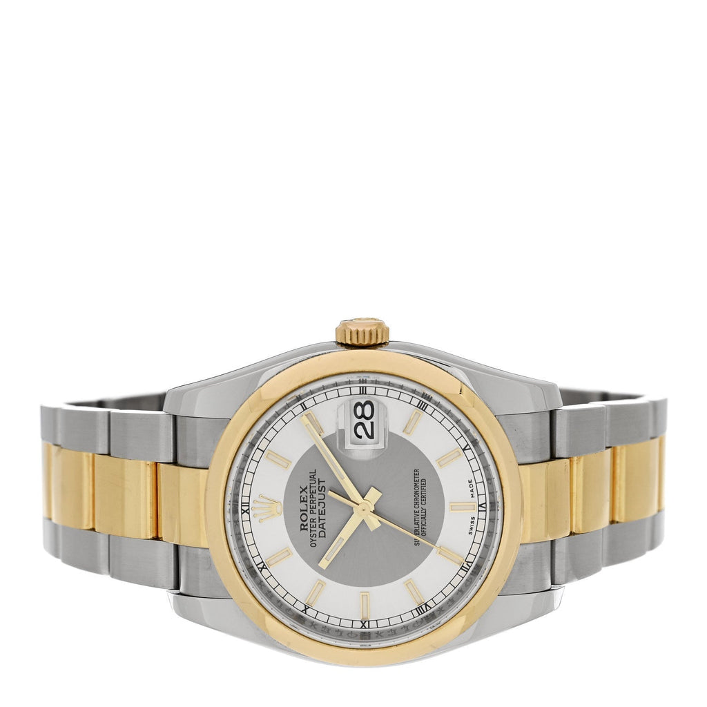 Stainless Steel 18K Yellow Gold 36mm Oyster Perpetual Datejust Watch Silver 116203