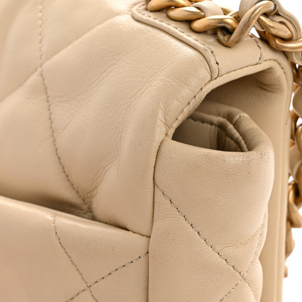 Lambskin Quilted Medium Chanel 19 Flap Beige