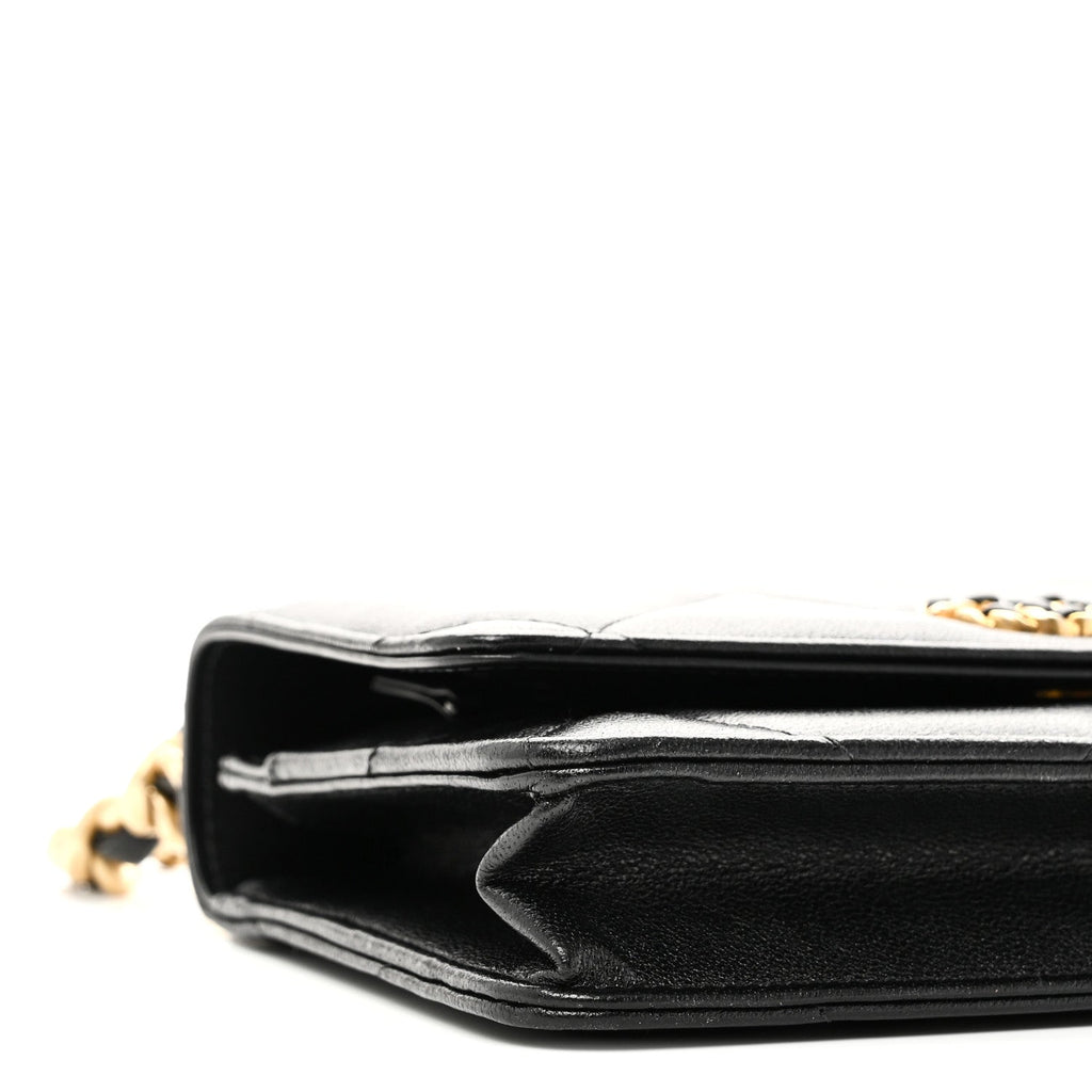 Lambskin Quilted Chanel 19 Wallet On Chain WOC Black