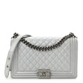 Metallic Calfskin Quilted New Medium Plexiglass Boy Flap Silver