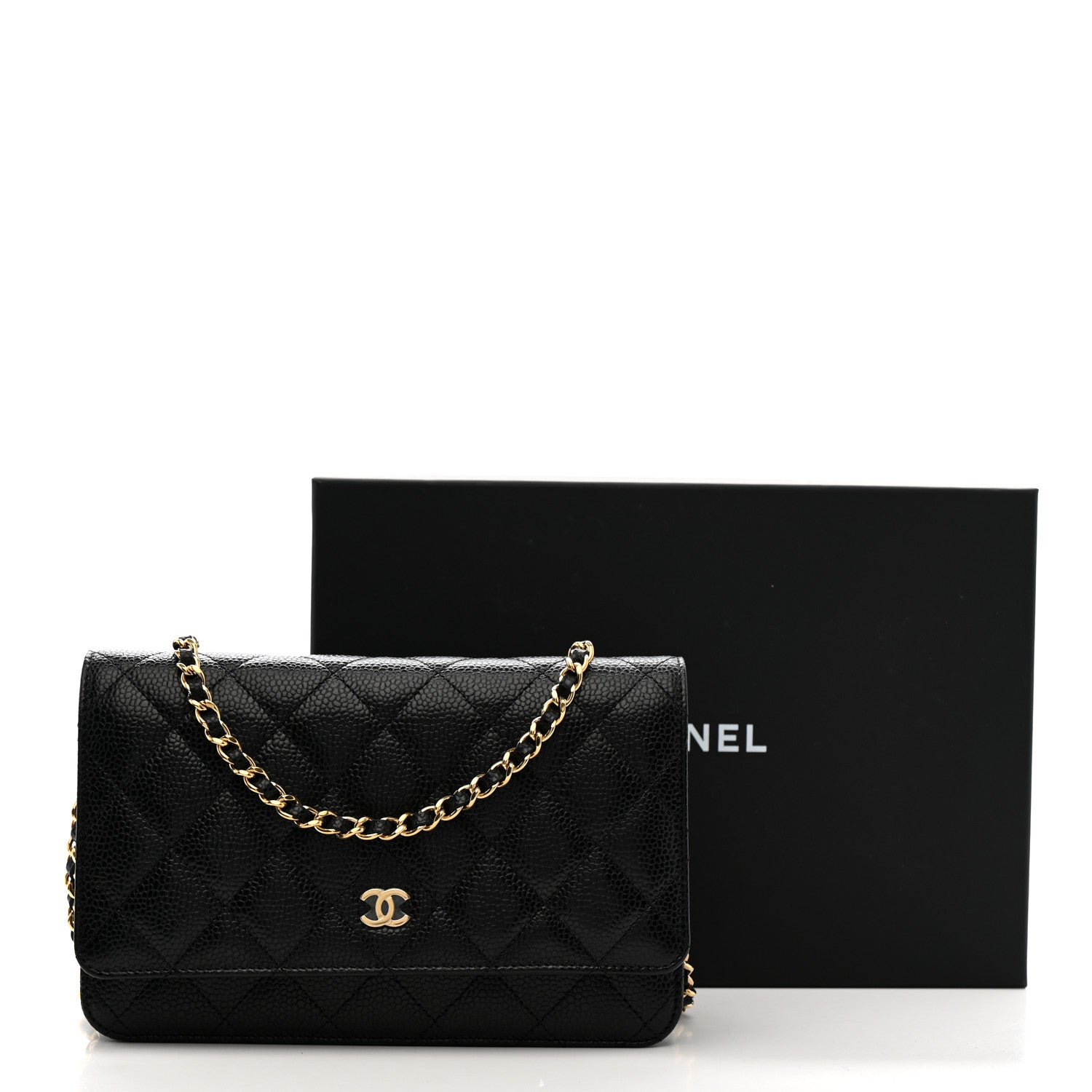 Caviar Quilted Wallet on Chain WOC Black