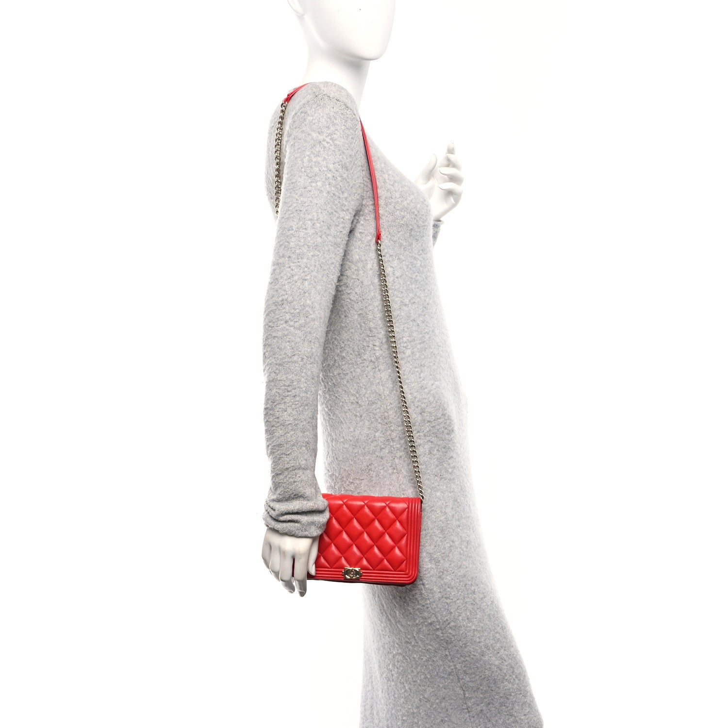 Lambskin Quilted Boy Wallet On Chain WOC Red