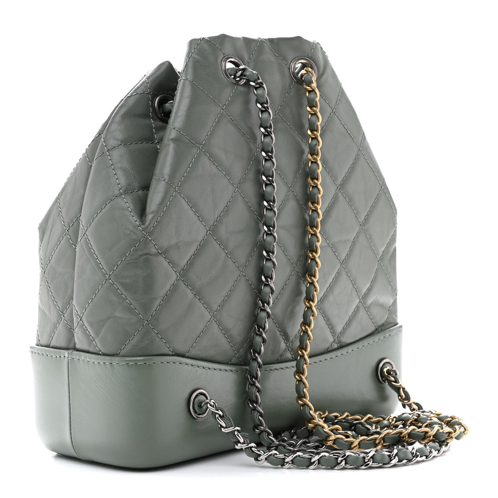 Aged Calfskin Quilted Small Gabrielle Backpack Green