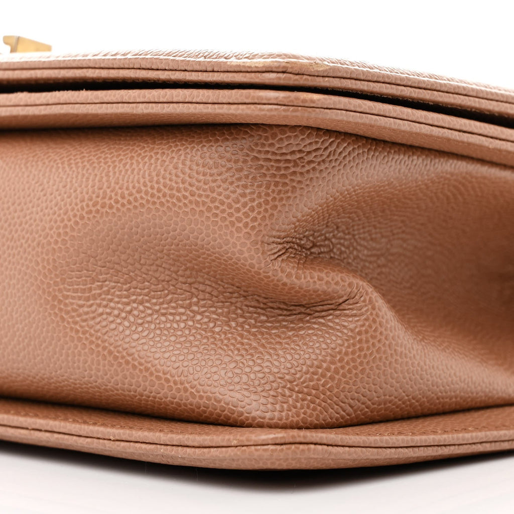 Caviar Chevron Quilted Medium Boy Flap Brown