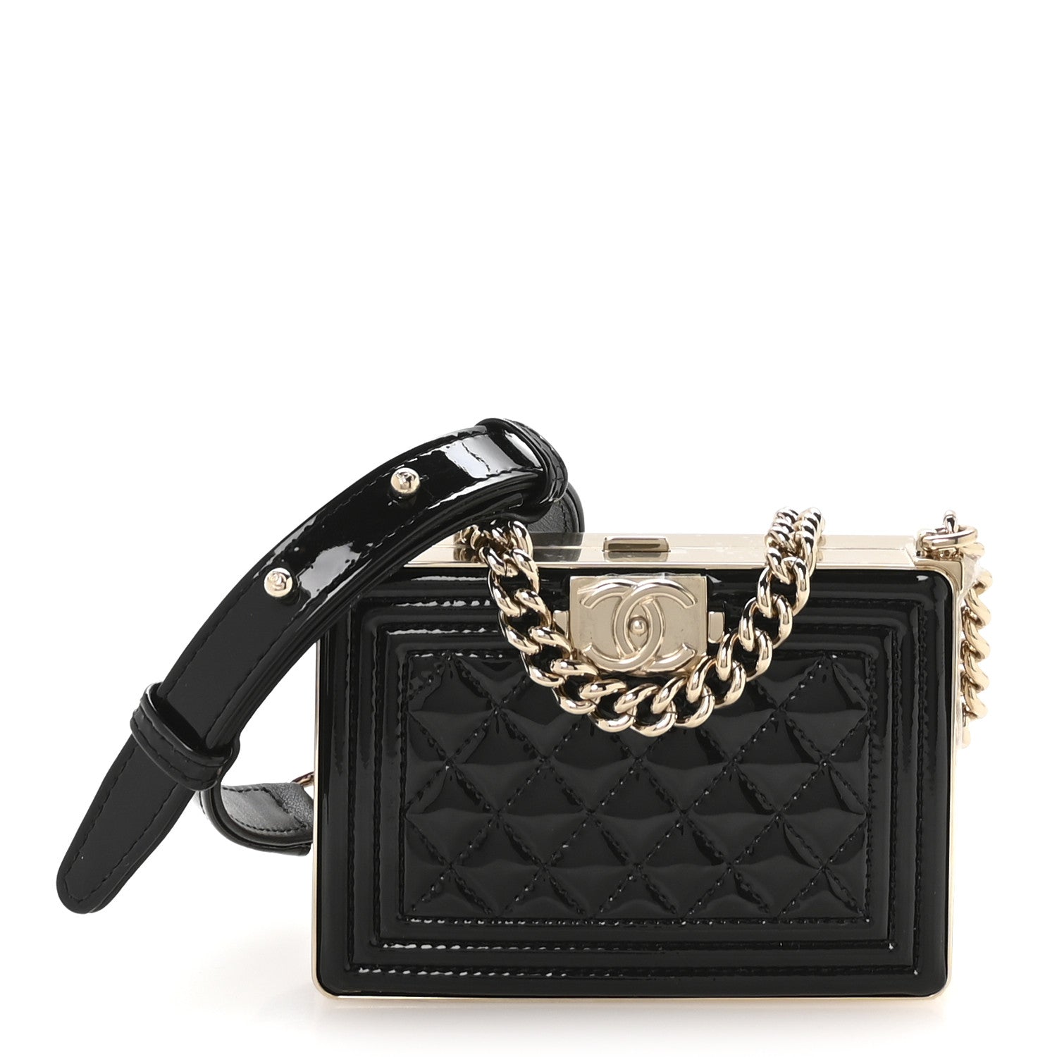 Patent Calfskin Boy Minaudiere Black