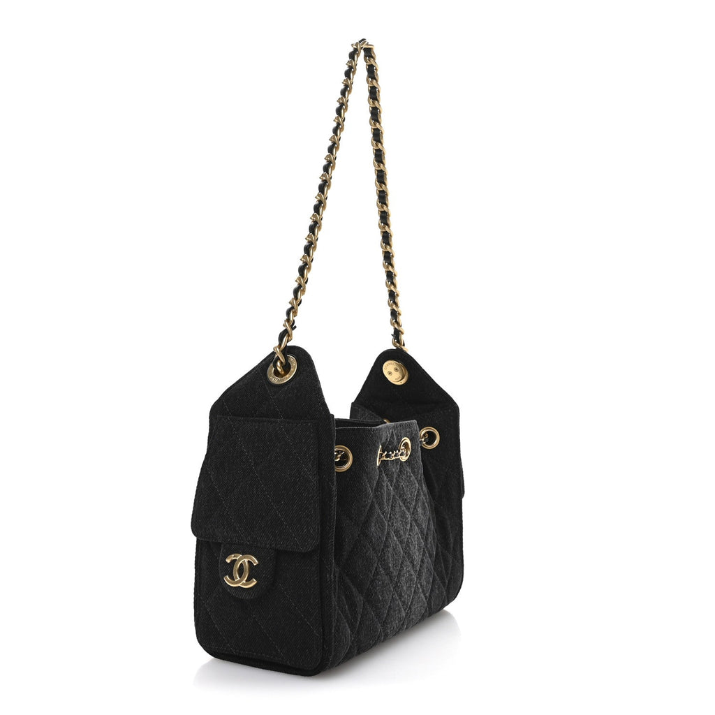 Washed Denim Quilted Mini Chanel 25 Handbag Black