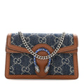 New Denim GG Monogram Dollar Calfskin Enamel Super Mini Dionysus Shoulder Bag Blue Tea Cuir Epilog Electric Blue