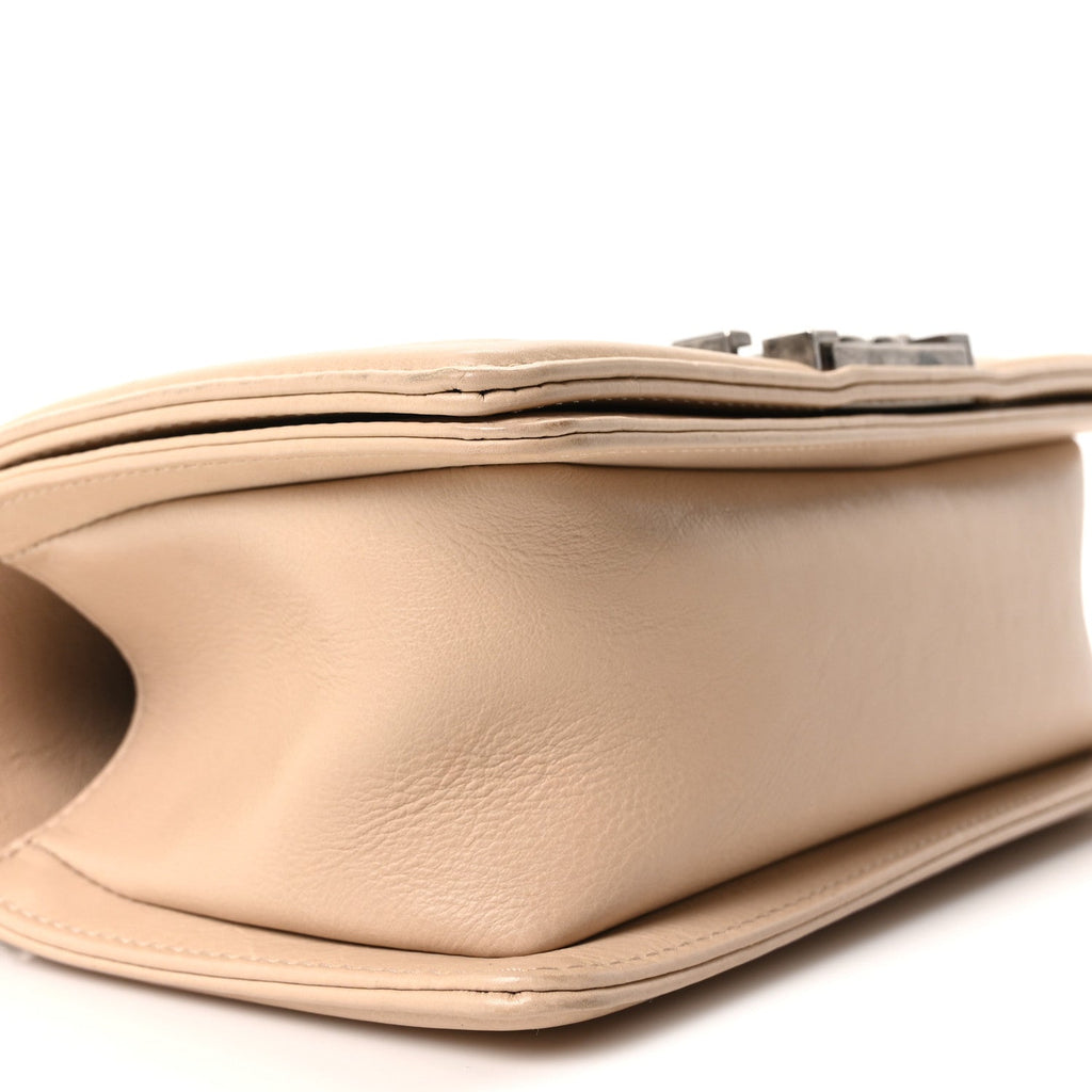 Calfskin Double Stitch Small Boy Flap Beige