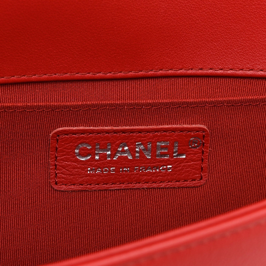Calfskin Quilted Medium Boy Flap Red
