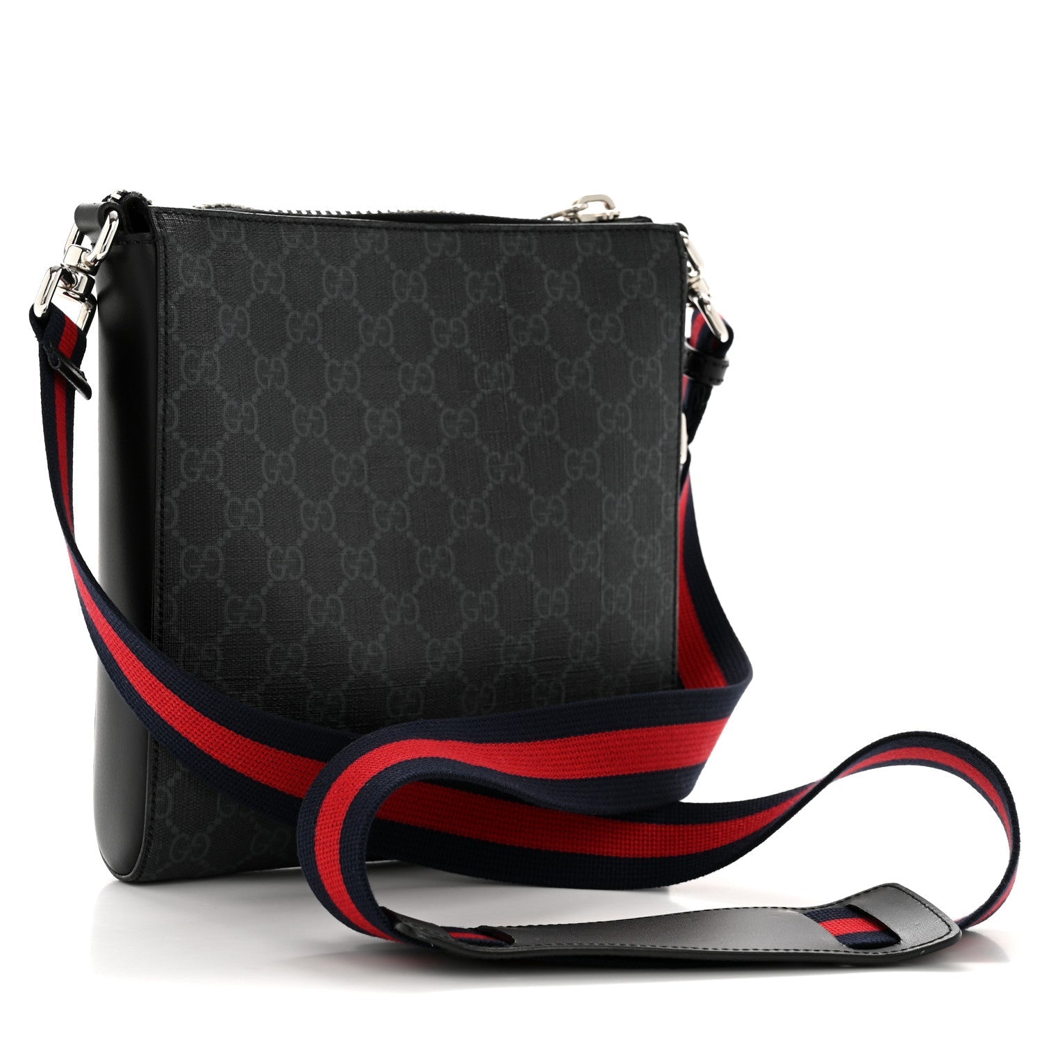 GG Supreme Monogram Web Small Flat Messenger Bag Black Grey