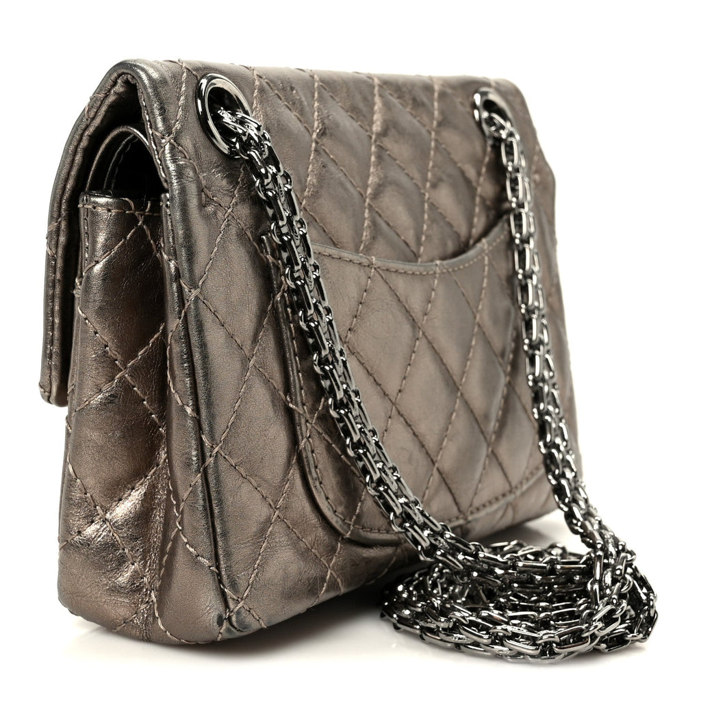 Aged Calfskin Quilted 2.55 Reissue Mini Flap Dark Silver