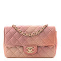 Metallic Lambskin Quilted Ombre Mini Rectangular Flap Pink
