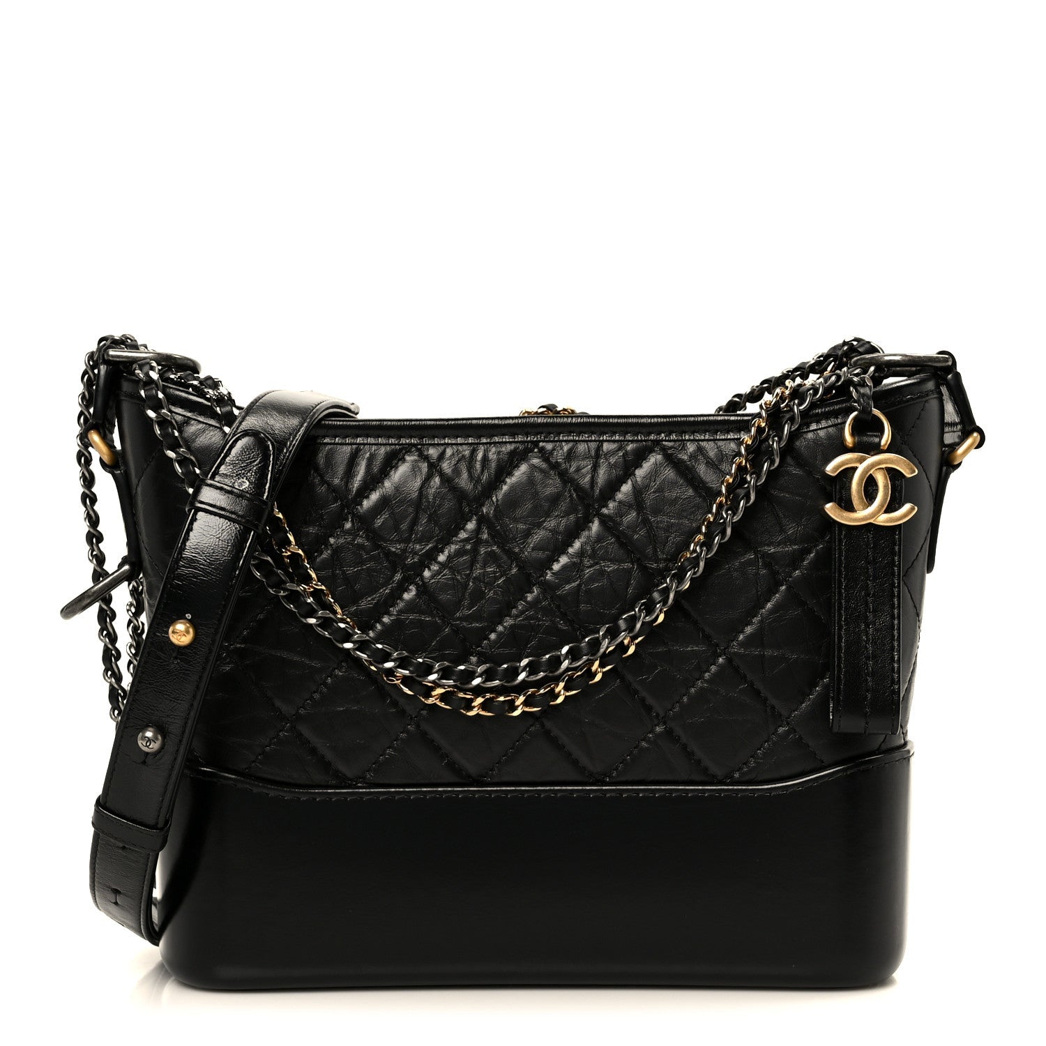 Aged Calfskin Quilted New Medium Gabrielle Hobo Black
