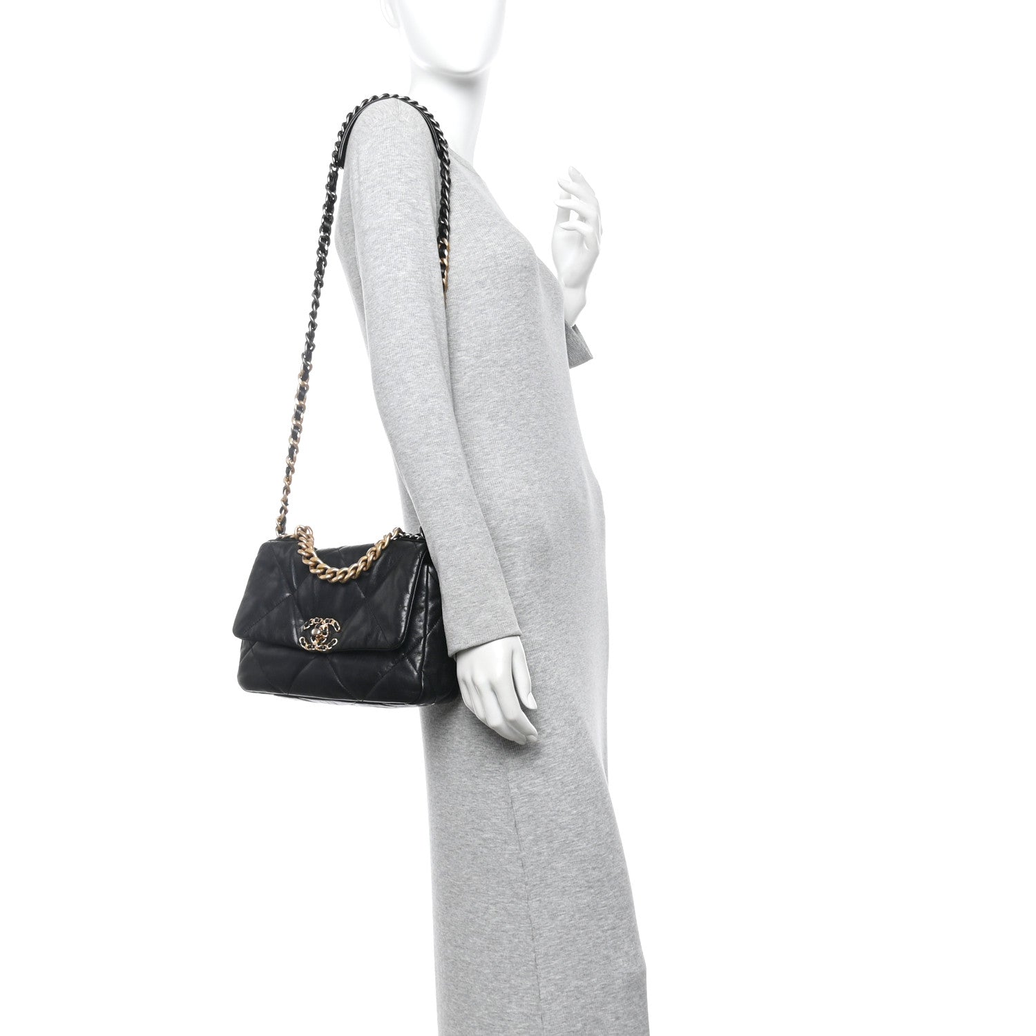 Goatskin Quilted Medium Chanel 19 Flap Black