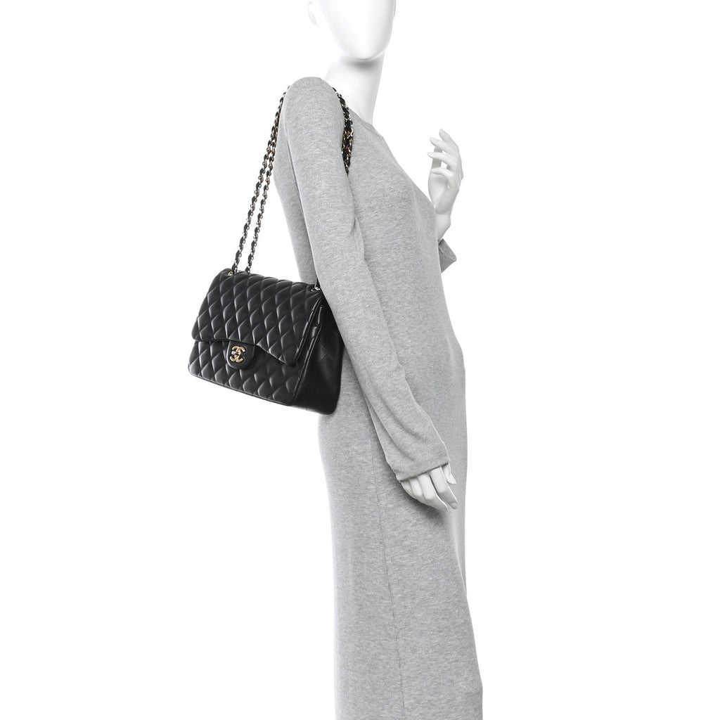Lambskin Quilted Jumbo Double Flap Black