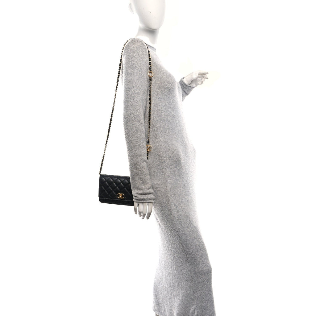 Pearly Caviar Quilted Fit For You Wallet On Chain WOC Black