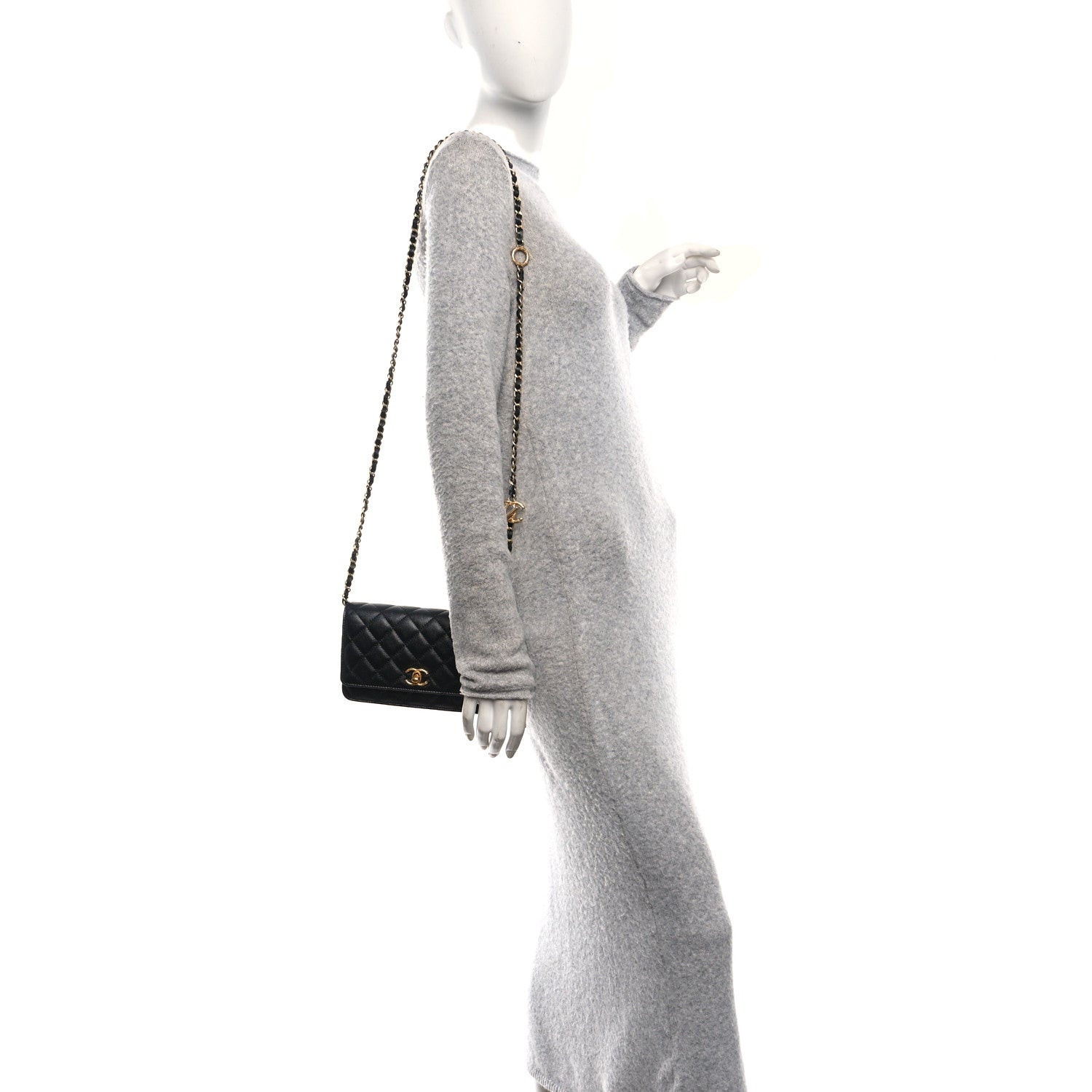 Pearly Caviar Quilted Fit For You Wallet On Chain WOC Black