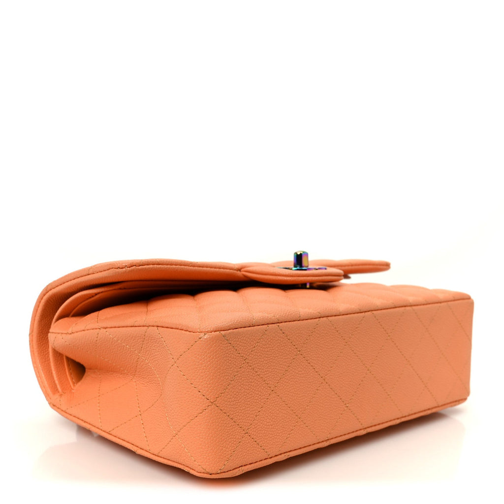 Caviar Quilted Rainbow CC Small Double Flap Orange