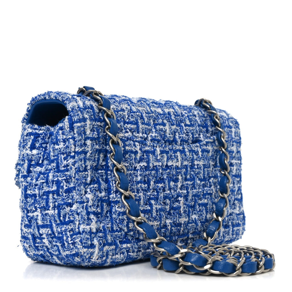 Tweed Quilted Mini Rectangular Flap Blue White