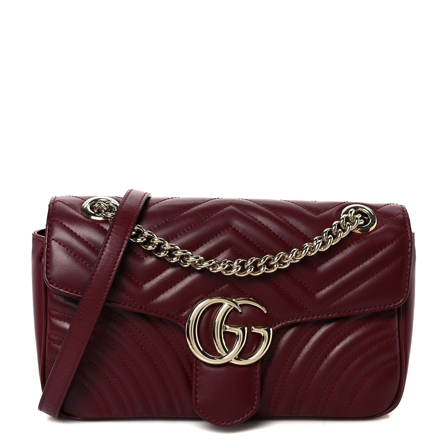 Calfskin Matelasse Small GG Marmont Shoulder Bag Rosso Ancora Red