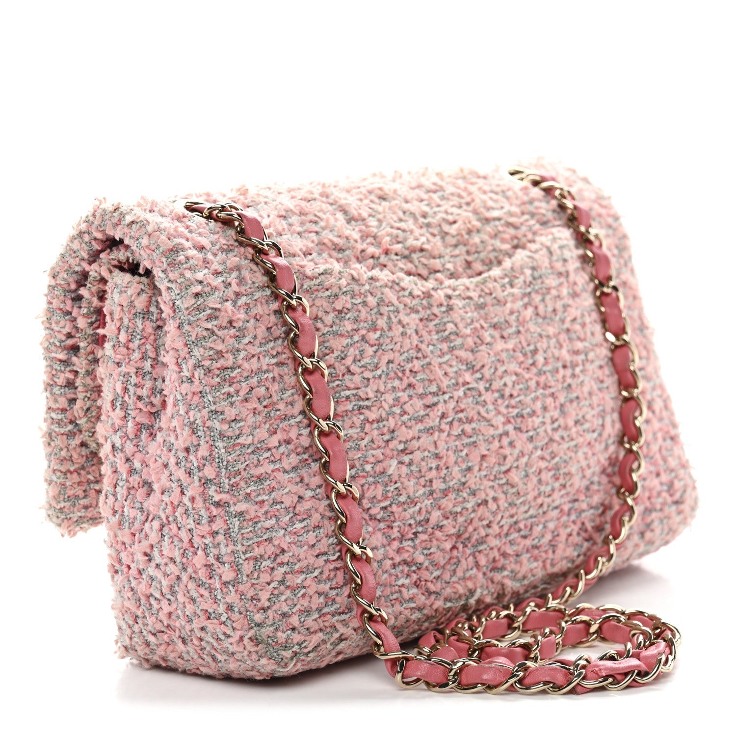 Tweed Medium Double Flap Pink