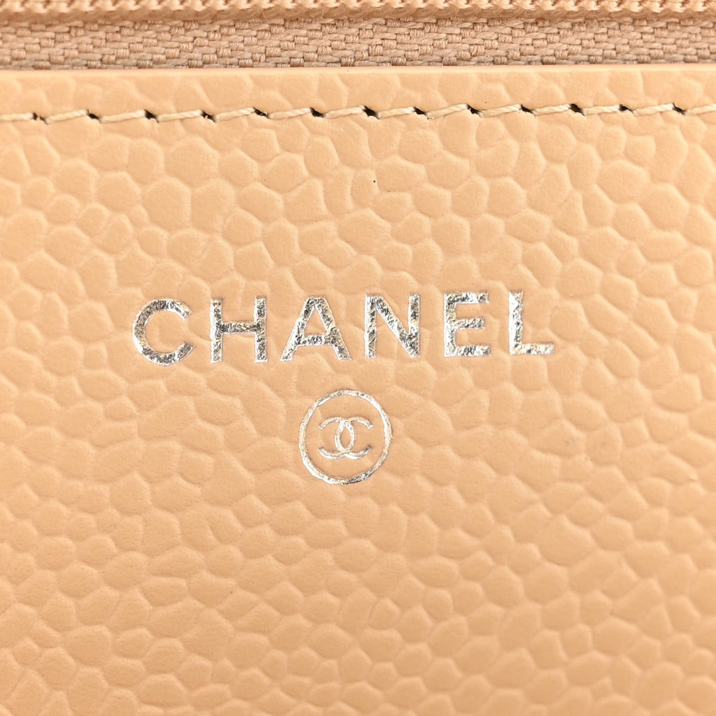 Caviar Quilted Wallet on Chain WOC Beige