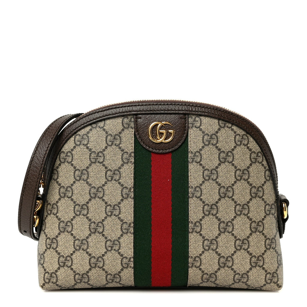GG Supreme Monogram Textured Dollar Calfskin Web Small Ophidia Dome Shoulder Bag Beige Ebony New Acero