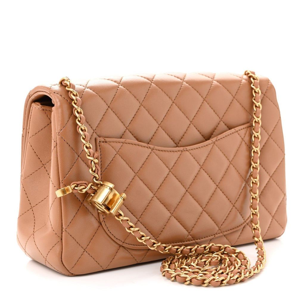 Lambskin Quilted Small CC Crush Flap Brown