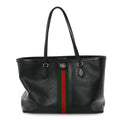 Textured Calfskin Web Medium Ophidia Shopping Tote Black