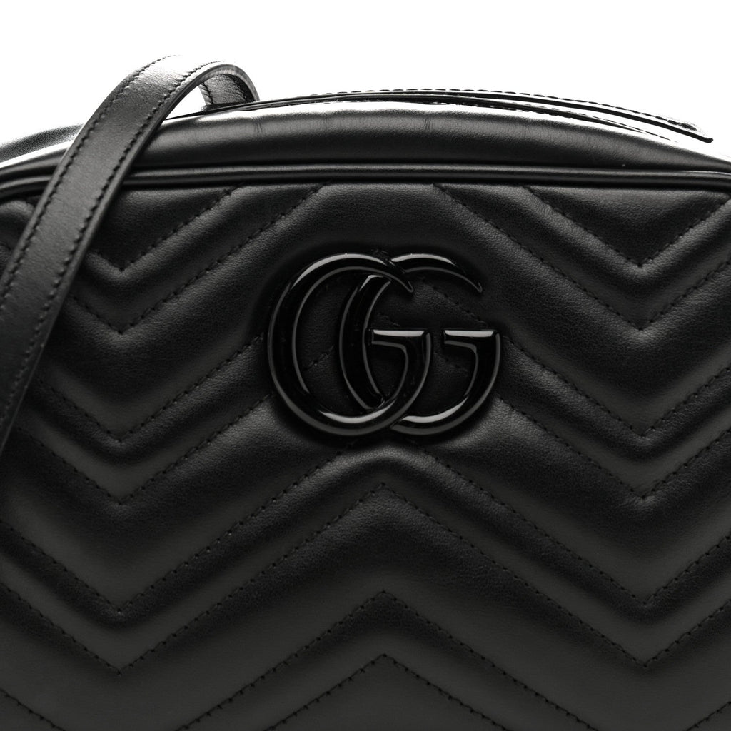 Calfskin Matelasse Monochrome Small GG Marmont Chain Shoulder Bag Black