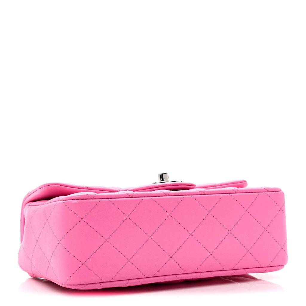 Lambskin Quilted Mini Rectangular Flap Neon Pink