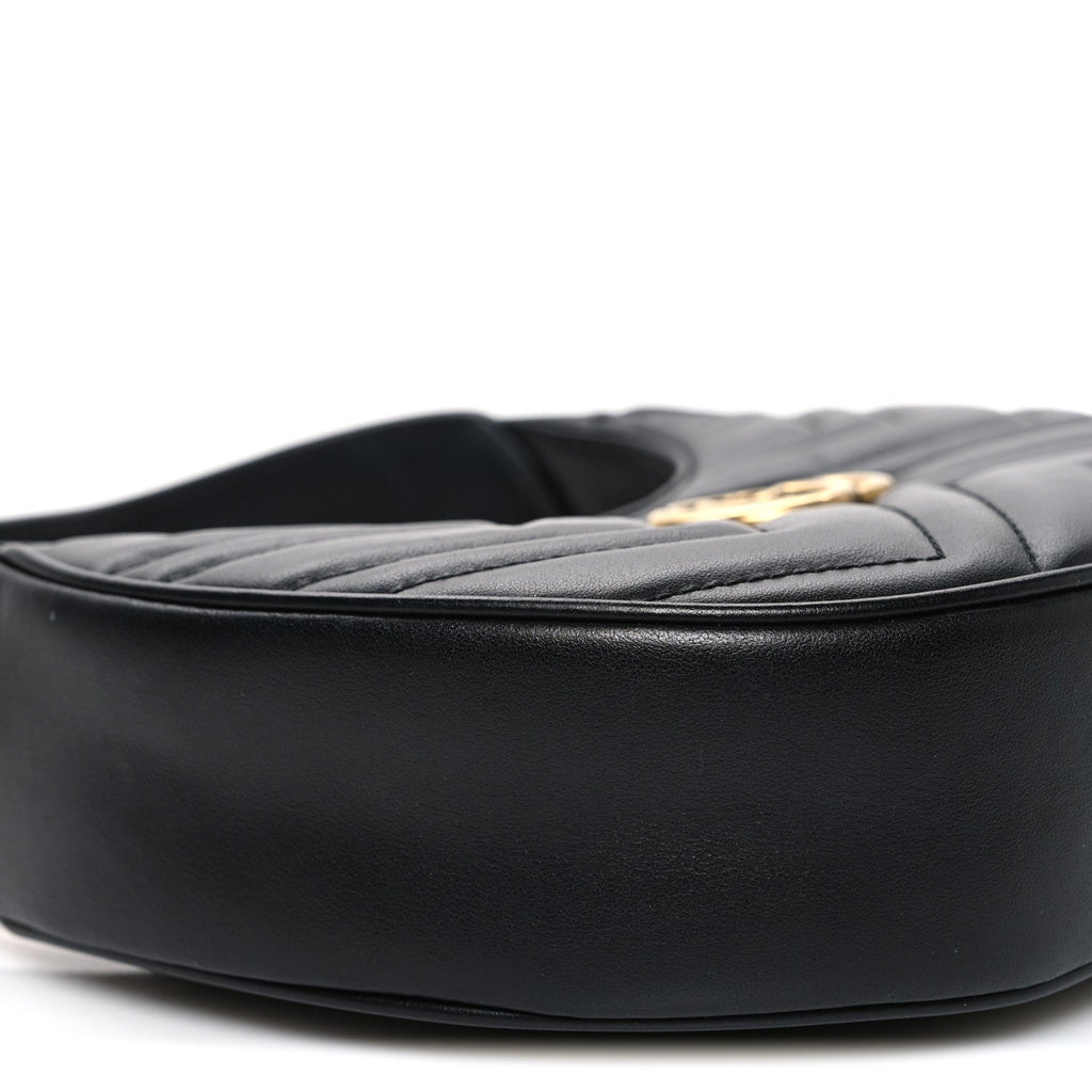 Calfskin Matelasse Chevron Mini GG Marmont Half Moon Hobo Black