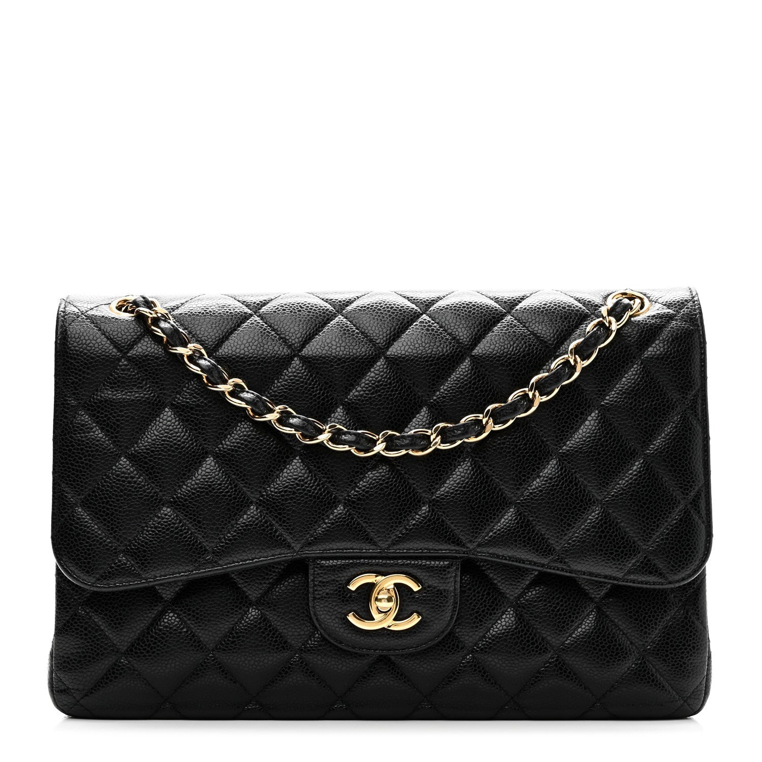 Caviar Quilted Jumbo Double Flap Black