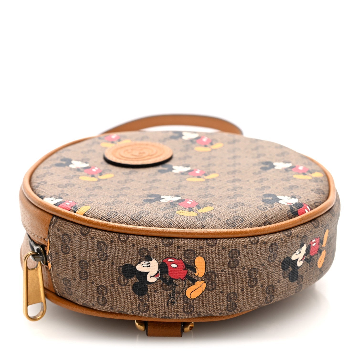 X DISNEY Mini Vintage GG Supreme Monogram Mickey Mouse Round Backpack Beige Vintage Sun Oil