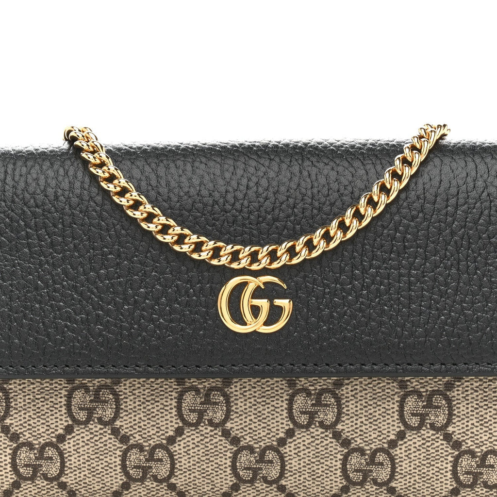 Dollar Calfskin GG Supreme Monogram Petite GG Marmont Wallet Chain Bag Black Beige Ebony