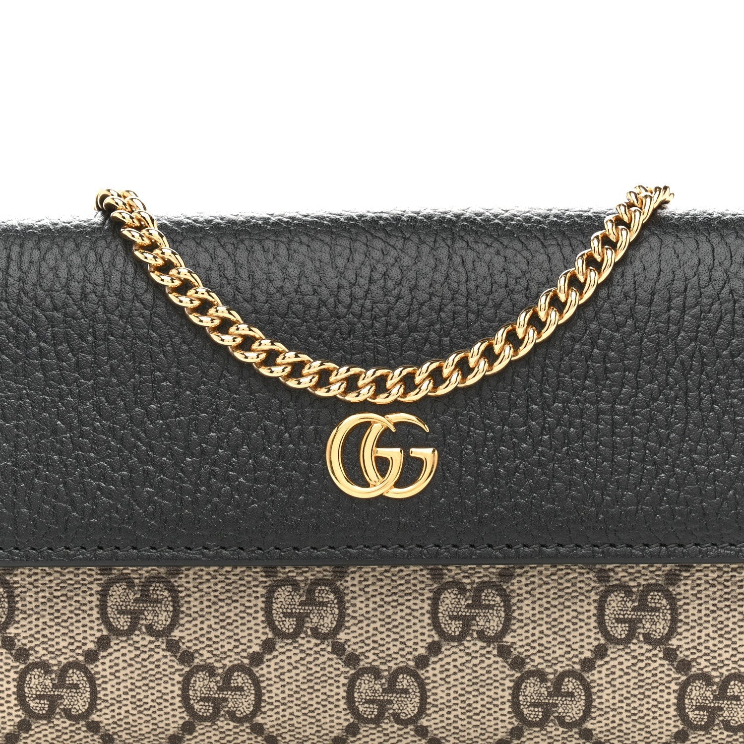 Dollar Calfskin GG Supreme Monogram Petite GG Marmont Wallet Chain Bag Black Beige Ebony