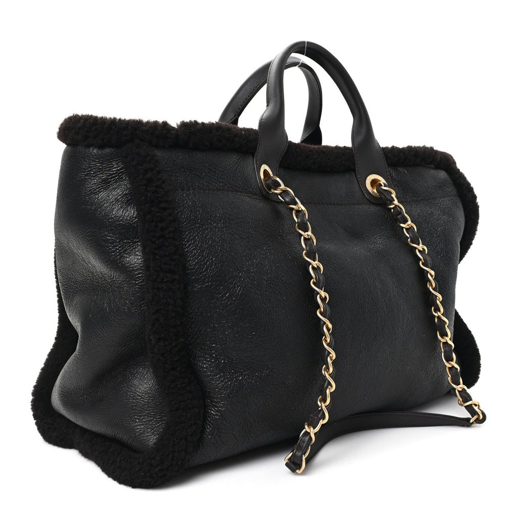 Lambskin Shearling Medium Deauville Tote Dark Brown