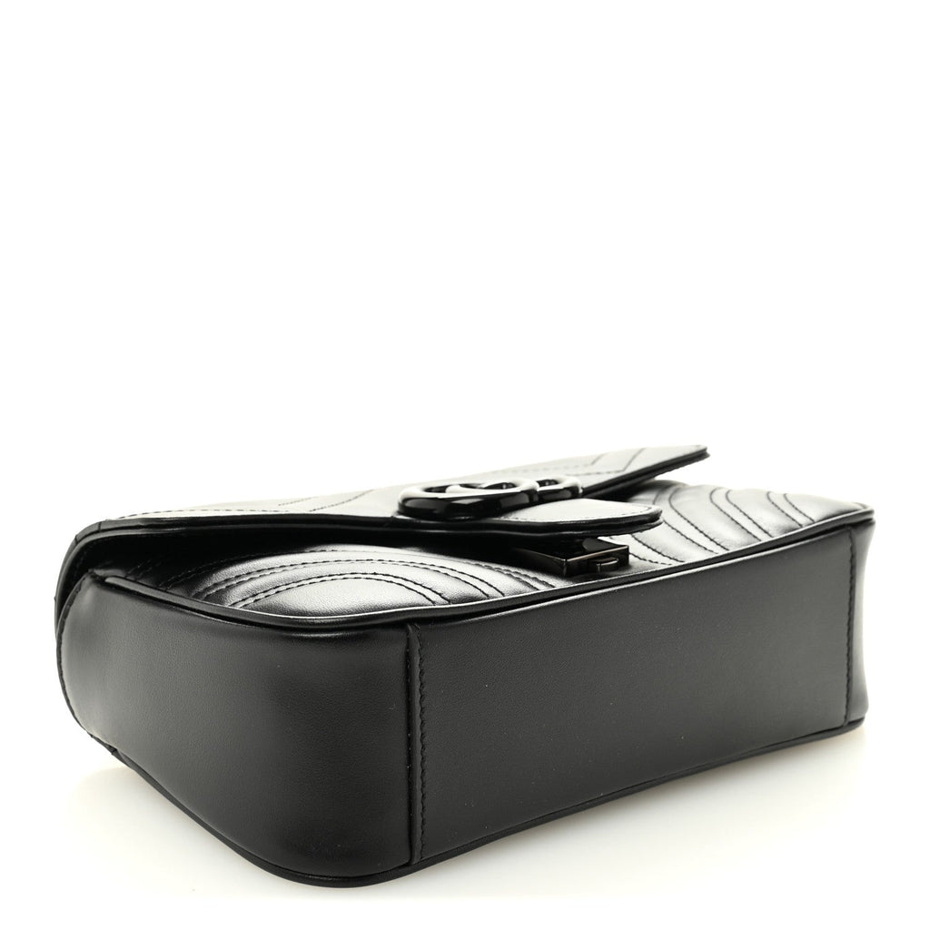 Calfskin Matelasse Monochrome Mini GG Marmont Shoulder Bag Black