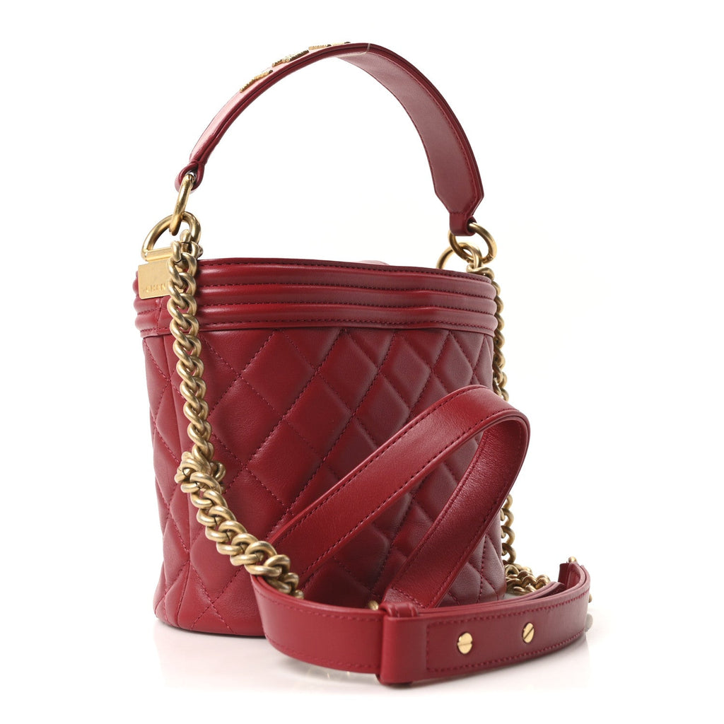 Calfskin Quilted Boy Bucket Bag Red